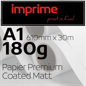 Papier w roli rolach rolce do plotera IMPRIME 610x30 30m 180g POWLEKANY