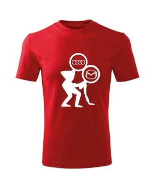 Koszulka T-shirt męska D199 AUDI VS MAZDA czerwona rozm XL