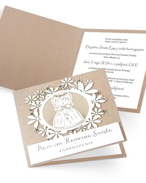 Zaproszenia Komunijne personalizowane z kopertą Floral Communion Girl