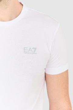 EA7 Biały t-shirt męski z małym szarym logo L