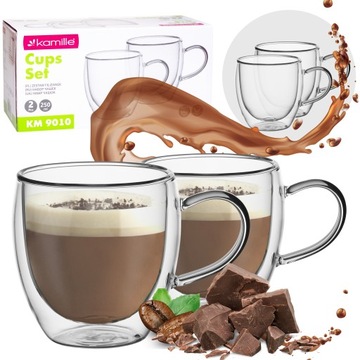 SZKLANKA KUBEK filiżanka SOLIDNA do KAWY LATTE PODWÓJNE SZKŁO zestaw 2szt