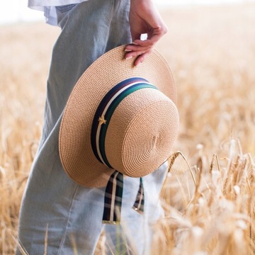 Kapelusz Damski Plażowy Słomkowy Fedora Regulowany Klasyczny na Lato 56