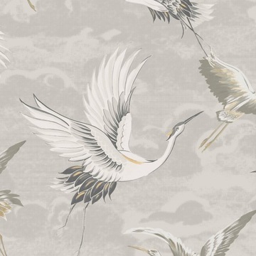 СЕРЫЕ ВИНИЛОВЫЕ ОБОИ НА НЕЗАВЕРШЕННОМ ЖУРАВЛИ, ПТИЦЫ