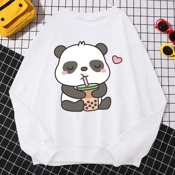 Simple Casual Womens Sweatshirts Pandas Love Drink