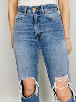 Jeansowe spodnie rurki dziury XS 34 River Island