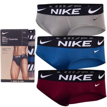 NIKE MAJTKI MĘSKIE SLIPY HIP BRIEF 3PK WIELOKOLOROWE r. M