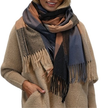 ШАРФ ЖЕНСКИЙ, клетка, шарф, ШАРФ, бахрома, узор 5