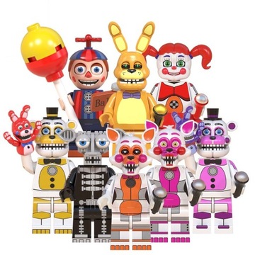 MINIFIGURKI FNAF FIVE NIGHTS AT FREDDY'S KLOCKI AKCESORIA KOMPLET 8 SZTUKI