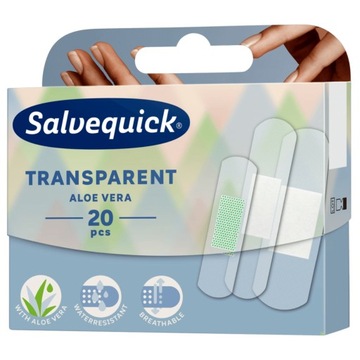 Wodoodporne plastry transparentne z opatrunkiem Salvequick Aloe Vera 20szt.