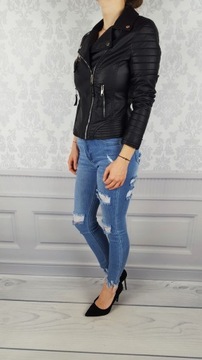 #КОЖАНАЯ КУРТКА ЖЕНСКАЯ НА ЧЕРНОЙ БАЙКЕРСКОЙ МОЛНИИ#