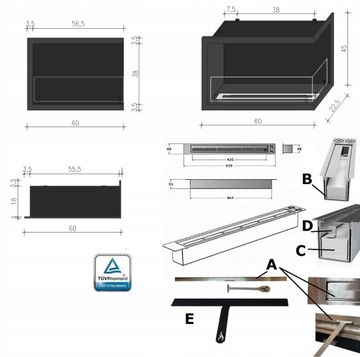 УГЛОВОЙ БИОКАМИН черный ОДНА СТОРОНА 60 см ЛЕВАЯ 600 мм со СТЕКЛОМ