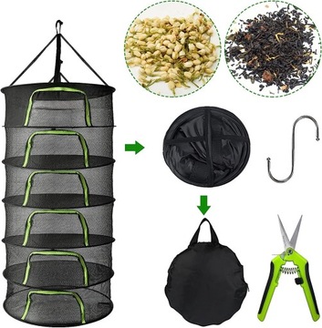 СУШИЛЬНАЯ СЕТКА ДЛЯ СУШКИ ГРИБОВ И ТРАВ 60СМ 6 ПОЛОК, СКЛАДНАЯ, ПОДВЕСНАЯ