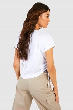 DAMSKI ŚCIĄGACZE NA BOKACH XL WC24408 *BOOHOO BIAŁY T-SHIRT