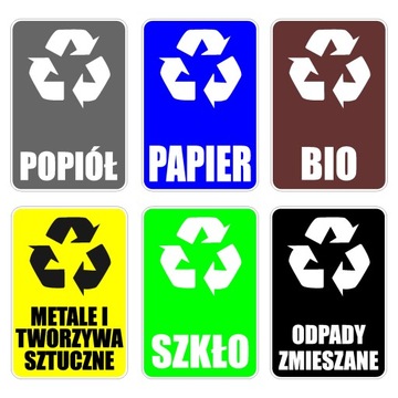 NAKLEJKI NA ŚMIETNIK KOSZE SEGREGACJA ŚMIECI 20x30