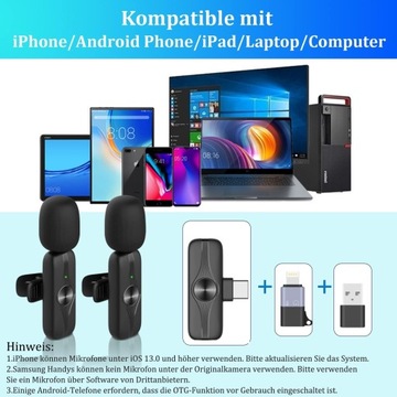 Динамический микрофон: 2 беспроводных петличных микрофона для Android Type-C