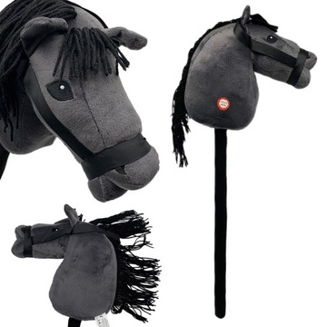HOBBY HORSE Interaktywna PLUSZOWA Głowa Konia na Kiju Dźwięk Ciemny Grafit