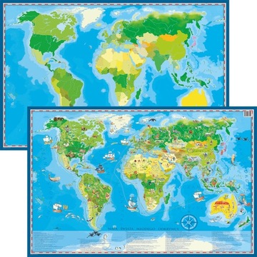 MAPA ŚWIATA dla dzieci 2-STRONY podkładka-biurko