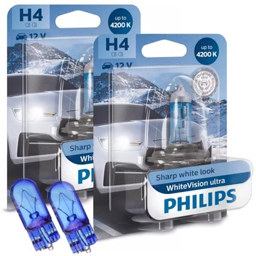 Białe żarówki H4 PHILIPS White Vision 4200K + W5W