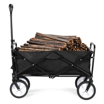 Складная большая тележка для транспортировки на пляж и сад, черная, с усиленным дном