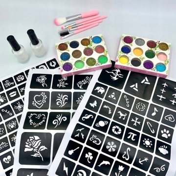 DUŻY ZESTAW DO TATUAŻY SZABLONY TATUAŻE BROKATOWE