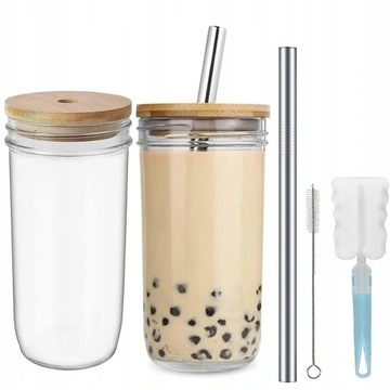 2x KUBEK ZE SŁOMKĄ DO BUBBLE TEA 720ML SZCZOTKI
