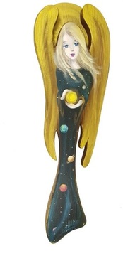 OBRAZ Drewniany Duży Anioł tego Domu z RÓŻĄ 60 cm