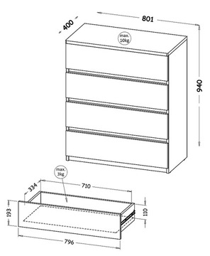 АРКАДО AR05 Комод, просторный, 4 ящика, Белый Вотан