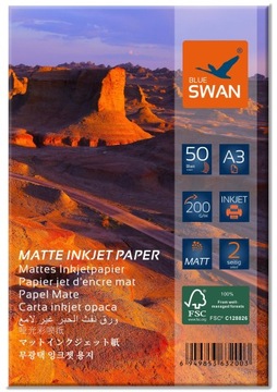 Papier Fotograficzny Matowy A3 200g matowy 50 szt Blue Swan 2 stronny