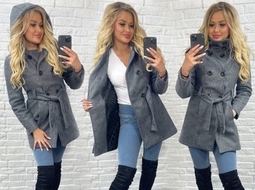 KLASYCZNY PŁASZCZ Z PASKIEM Z KAPTUREM_KOLORY_XL