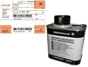Nowy Oryginalny OE BMW płyn olej hamulcowy DOT4 BMW 250ml Motorrad z ASO