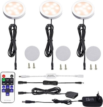 Oświetlenie LED do szafy zestaw 3 lamp podszafkowe ciepłe światło pilot