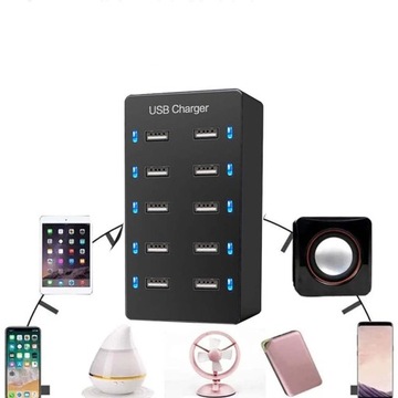 ŁADOWARKA 10xUSB TELEFONU SIECIOWA UNIWERSALNA 50W BIURKOWA STACJA ŁADUJĄCA