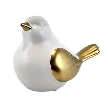 PTAK PTASZEK BIAŁO ZŁOTY CERAMICZNY