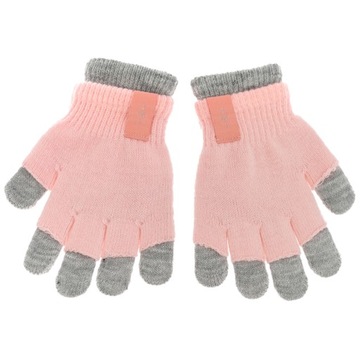 Różowo- szare rękawiczki pięciopalczaste podwójne 2w1 5P 16cm 6/8l