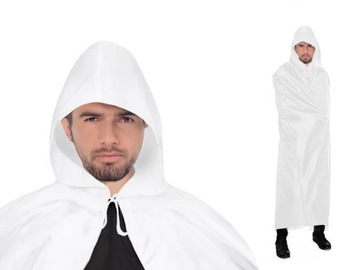 PELERYNA Z KAPTUREM STRÓJ HALLOWEEN BIAŁA 132cm