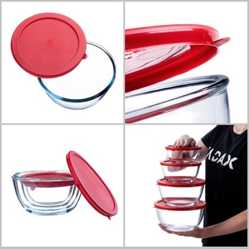 NACZYNIE ŻAROODPORNE DO ZAPIEKANIA SZKLANE Z POKRYWKĄ ZESTAW OKRĄGŁE MISKA