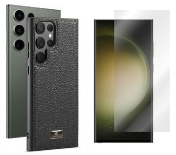 Etui skórzane do Samsung Galaxy S23 Ultra +SZKŁO Case Pokrowiec