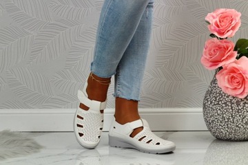 САНДАЛИИ ЛЕТНИЕ ЖЕНСКИЕ, АЖУРНЫЕ НА ВЕЛКРО, КОЖАНЫЕ, НИЗКИЕ