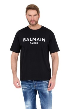 BALMAIN Czarny t-shirt męski z nadrukowanym logo S