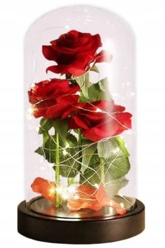 ВЕЧНАЯ РОЗА В СТЕКЛЕ, ТРИ РОЗЫ СВЕТОДИОДНЫЕ СВЕТИЛЬНИКИ
