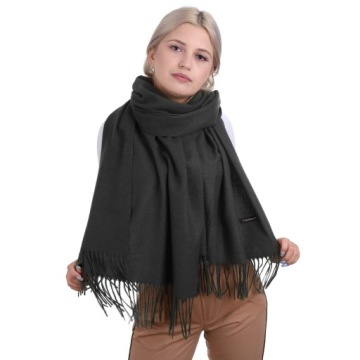 БОЛЬШОЙ ТЕПЛЫЙ ЖЕНСКИЙ ШАРФ, ГЛАДКИЙ, ВЫСОКОКАЧЕСТВЕННЫЙ ЧЕРНЫЙ ШАРФ