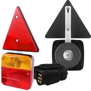 ZESTAW ŚWIATEŁ LAMP DO PRZYCZEPKI PRZYCZEPY TRÓJKAT MAGNES Z MAGNESEM 7,5m