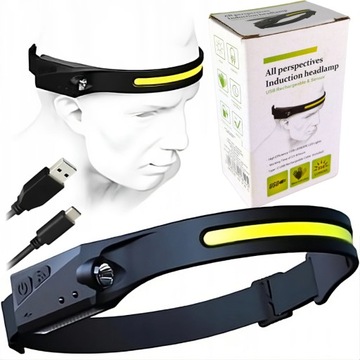 LAMPKA CZOŁOWA LATARKA PASEK LED MOCNA CZOŁÓWKA WODOODPORNA COB USB LAMPA