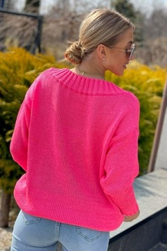 СВИТЕР KATE V, ШЕИ OVERSIZE, польский UNI PINK NEON