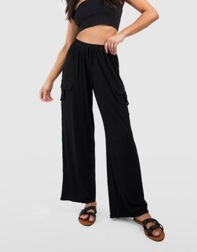 Boohoo nug w casual spodnie z kieszenie czarne pasie gumką XL NG6