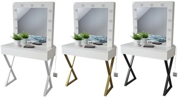 Белый туалетный столик с подсветкой, глянцевым металлическим зеркалом