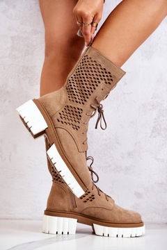 SKÓRZANE BOTKI WORKERY NICOLE JASNOBRĄZOWE 2706 40