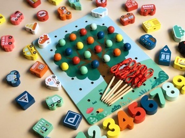 Блоки цифр, деревянные бусины, резьба 897.