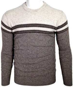 Sweter męski wełniany we wzorki W400 ciepły brązowy r. XL
