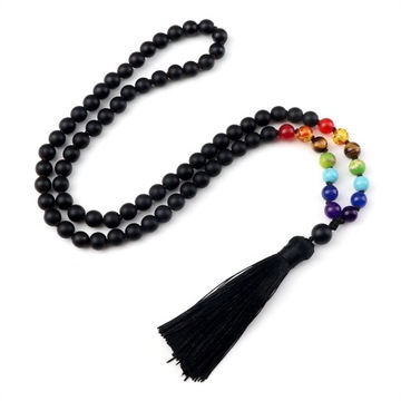 Handmade wiązane naszyjnik Mala 8mm czarny matowy